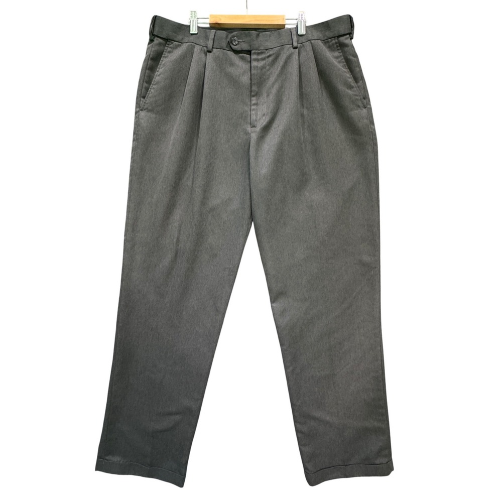George Men's 36x34 Dress Pants Charcoal Grey Classic Pleated Recycled‎ Polyester